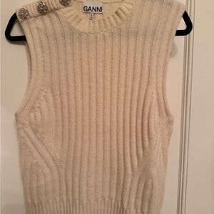 Ganni Cream sleeveless Ribbed Knit Sweater